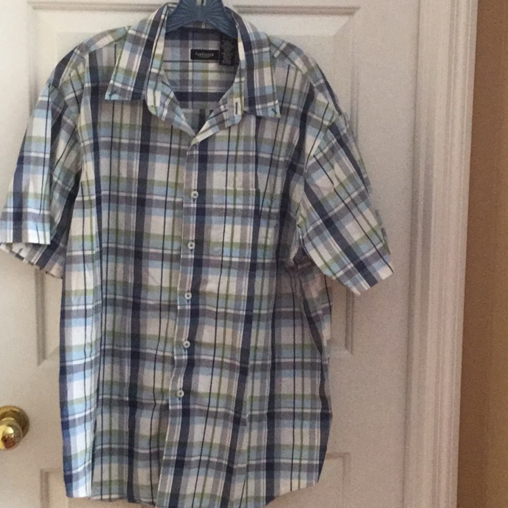 Clearance - Blue and green loose plaid shirt
